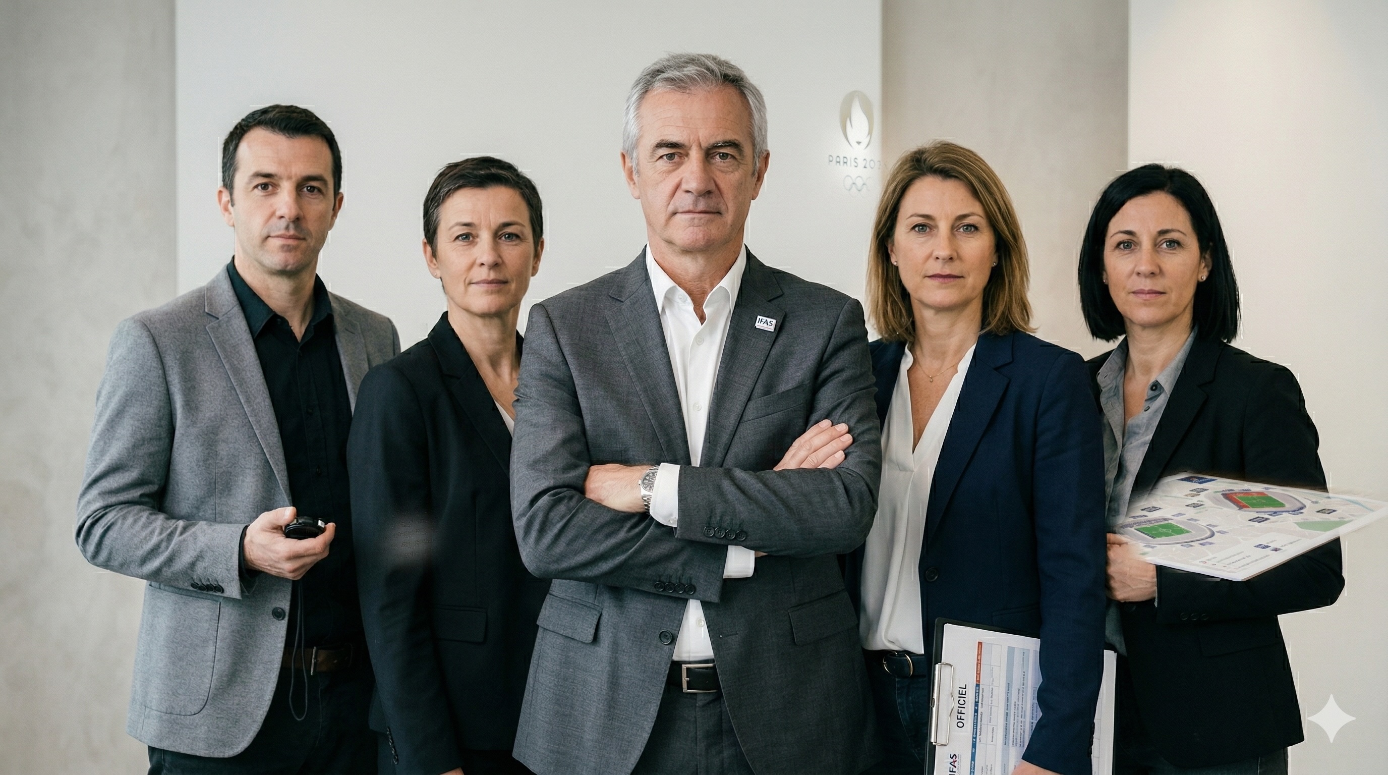 Groupe d’officiels sportifs dans un contexte institutionnel