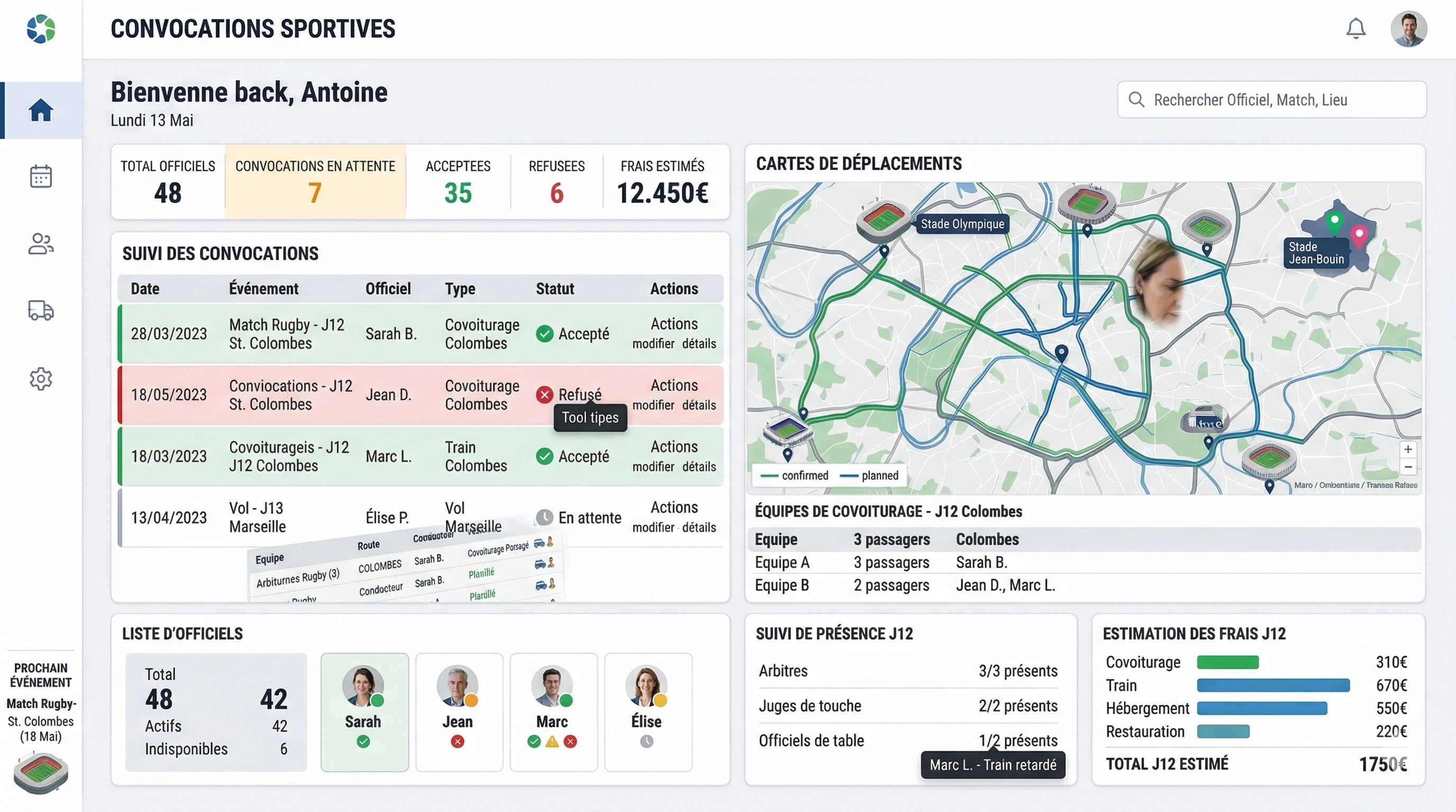 Mockup produit Convok pour la gestion des convocations sportives